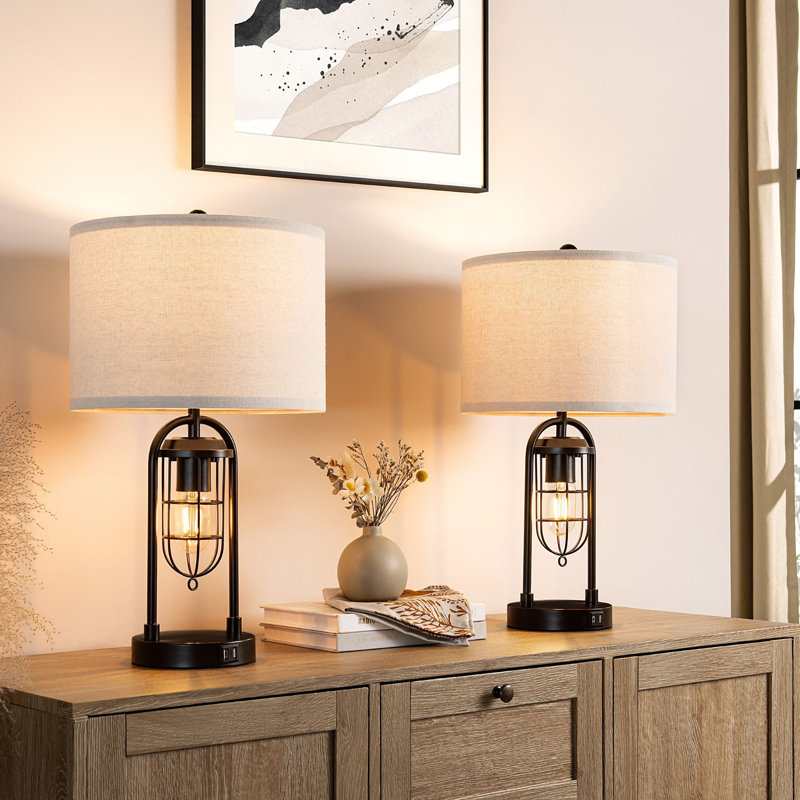 21.5” Table Lamp Set With Night Light And USB Ports