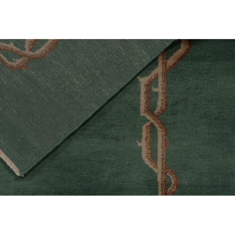 Rug & Kilim’S Chinese Art Deco Rug In Green With Brown And Blue Floral Patterns, Rectangle 6' x 9'
