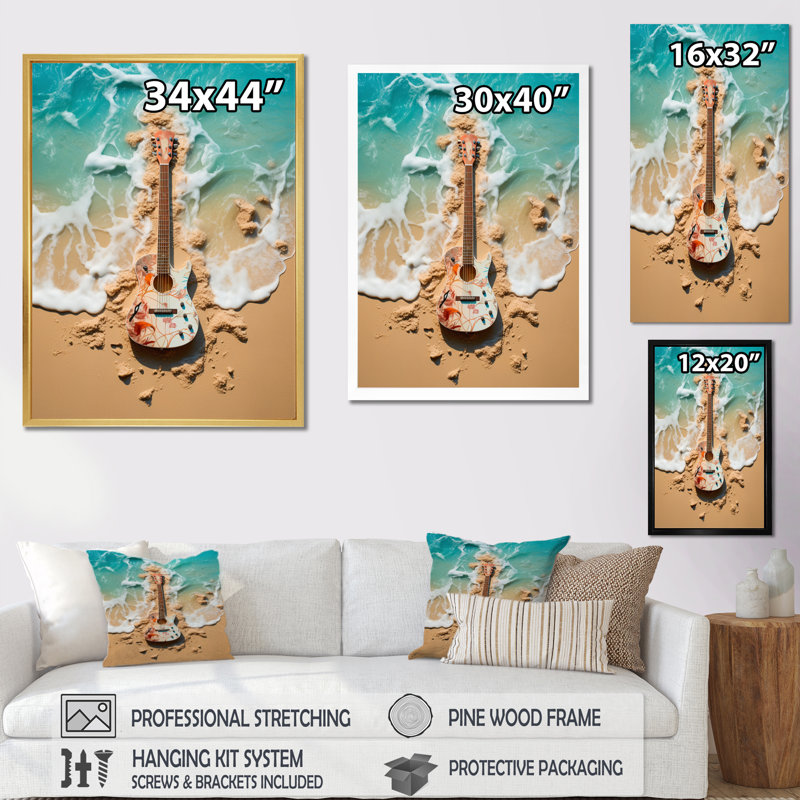 Nautique et plage, reproductions d'art mural, H 44 po x l 34 po x P 1,5 po, Cadre flottant doré