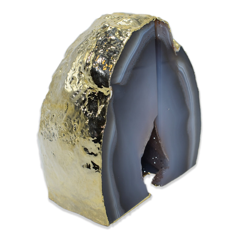 Grande serre-livres antidérapants en agate, Gris/doré, H 5,5 po x l 6,5 po x P 3 po