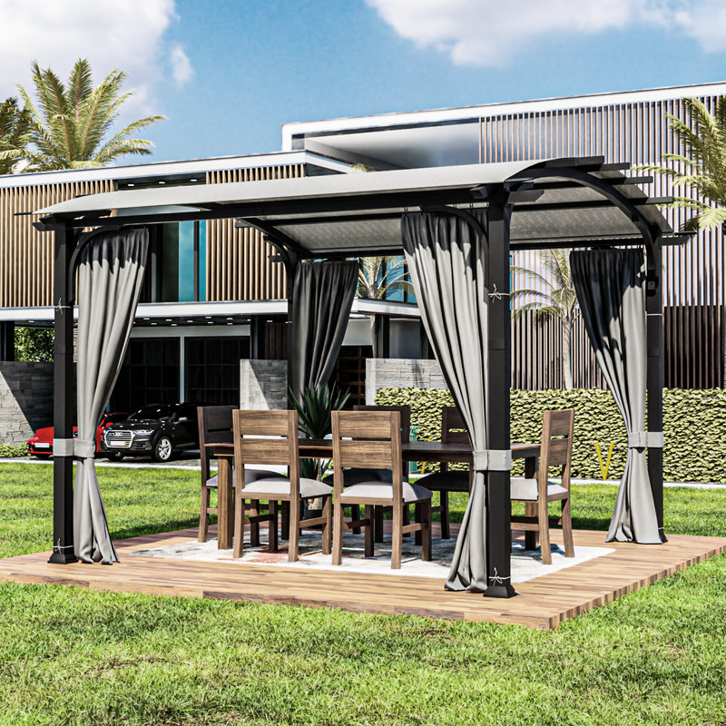 11 Ft. W x 11 Ft. D Aluminum Pergola With Canopy, Gray