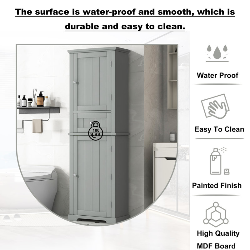 67.3" Tall Freestanding Bathroom Storage Cabinet, Gray