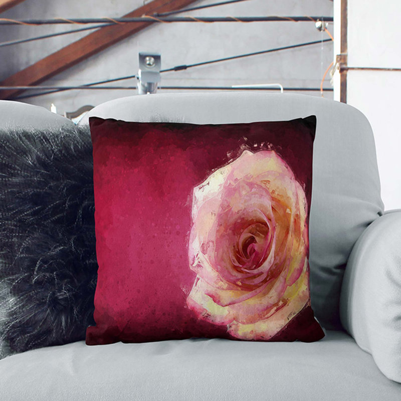 Lone Pink Rose Cushion with Filling, 40cm H x 40cm W x 15cm D