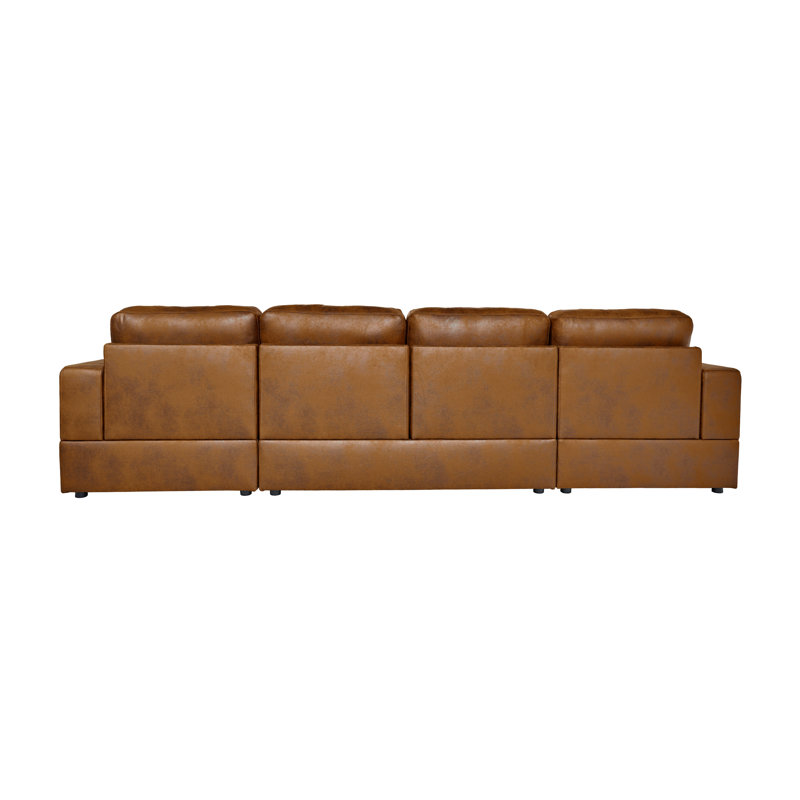 Canapé modulaire rembourré 3 pièces Loette, Velours côtelé vert foncé, 33'' H X 120'' W X 60.5'' D 