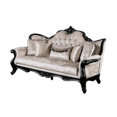 85" W Traditional Sofa, Black/Off-White