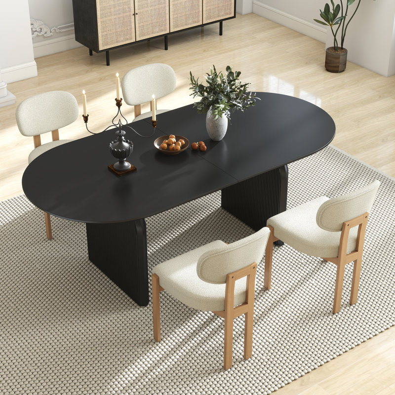 Ensemble de table de salle à manger Mid-Century, Noir, 5 pièces: table, 4 chaises, Beige