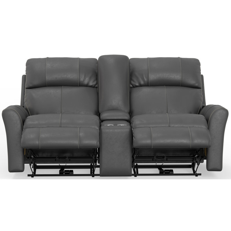 Causeuse inclinable électrique en cuir fleur Seibert, Gris