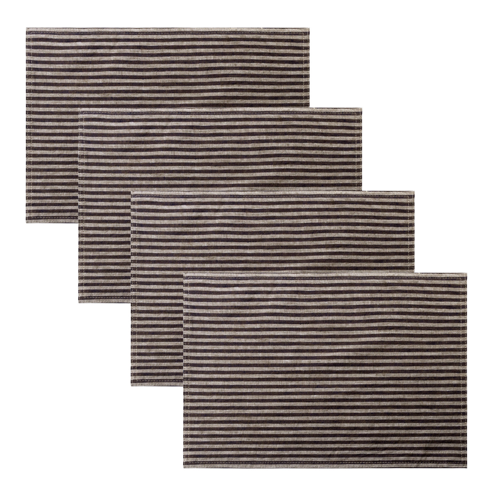 100% Linen Striped Placemat, Chocolate