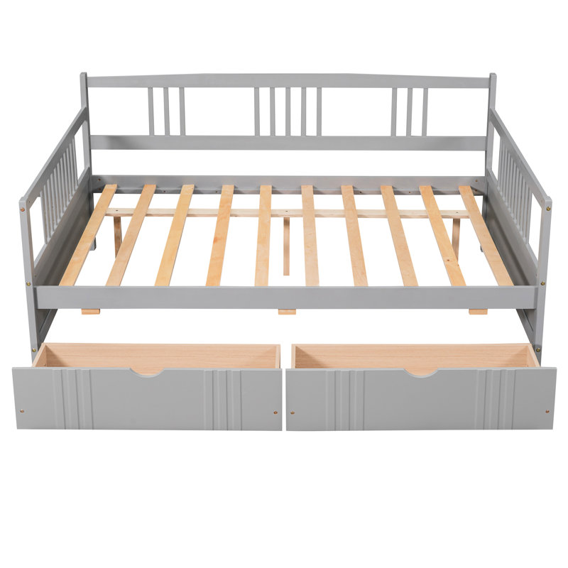 Full Size Daybed With Gray Finish - Solid Wood And Drawer Two Drawers, Enhancing Living Space, Gray