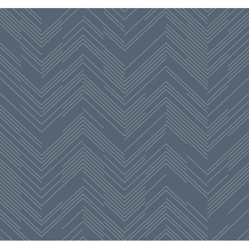Chevron Metallic Wallpaper Roll, Blue/Silver