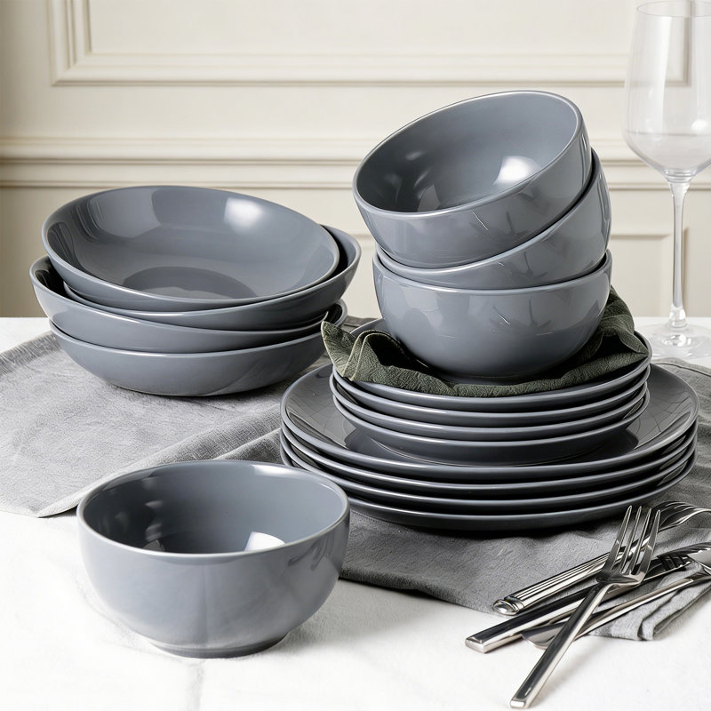 Service de table en grès 16 pièces Pure - Service pour 4, Gris