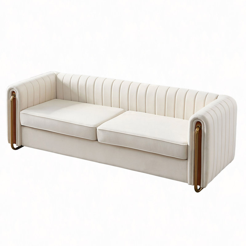 Canapé contemporain en velours l 84,25 po pour salon, Beige
