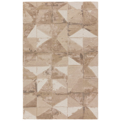 Tapis taupe et beige à motif géométrique fait à la main Collmar Agate FRG06