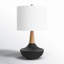 Britt 23" Black Lodge Dimmable Ceramic Solid Wood For Bedroom Living Room Bedside Desk Nightstand Single Table Lamp With White Linen Drum Shade -462972654