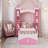 Castle-Shaped Wooden Frame Materialen Bed Frame With Storage Function Shelf, Dreamy Twin Size Platform Bed Frame For Kids Room Use Bed Frameroom, Pink+ In White Finish-604830639