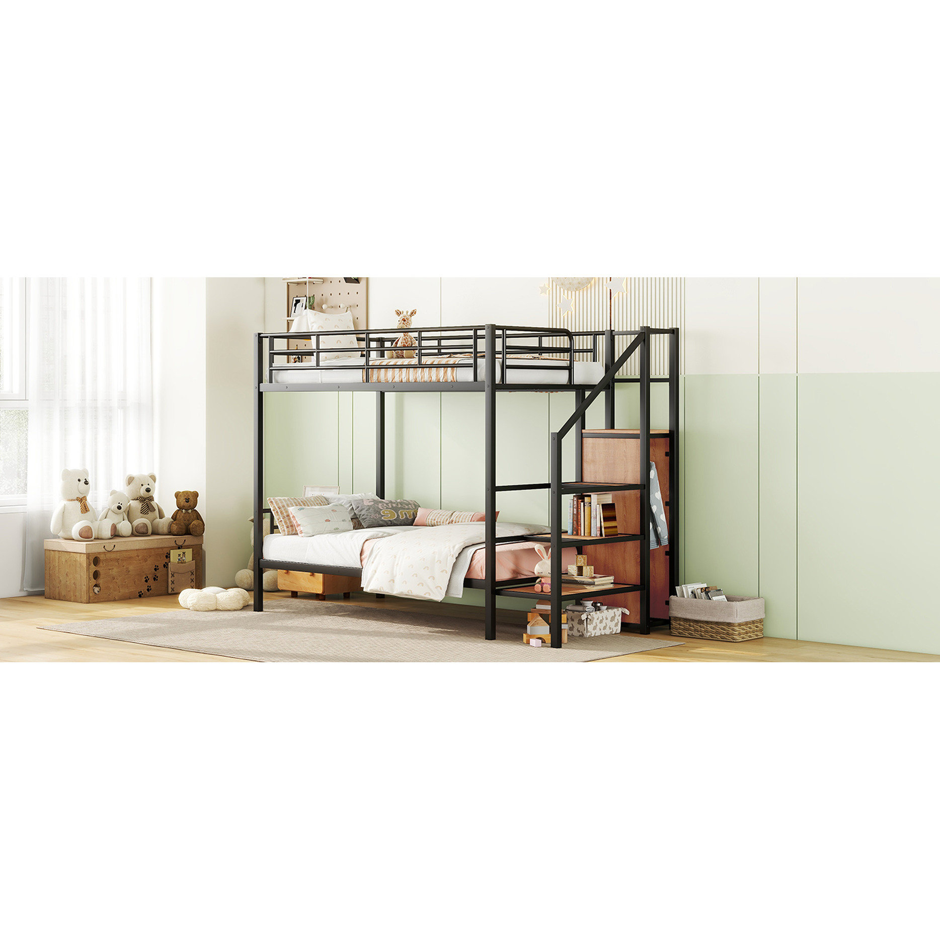 Daily Bunks Latitude Run® Metal Twin Over Bunk Bed With Side And Daily Clothing ...