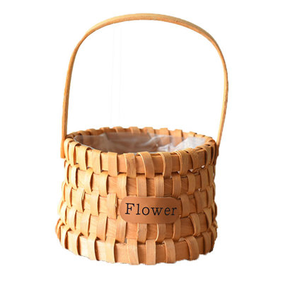 Panier de rangement en bois et rotin avec poignée
