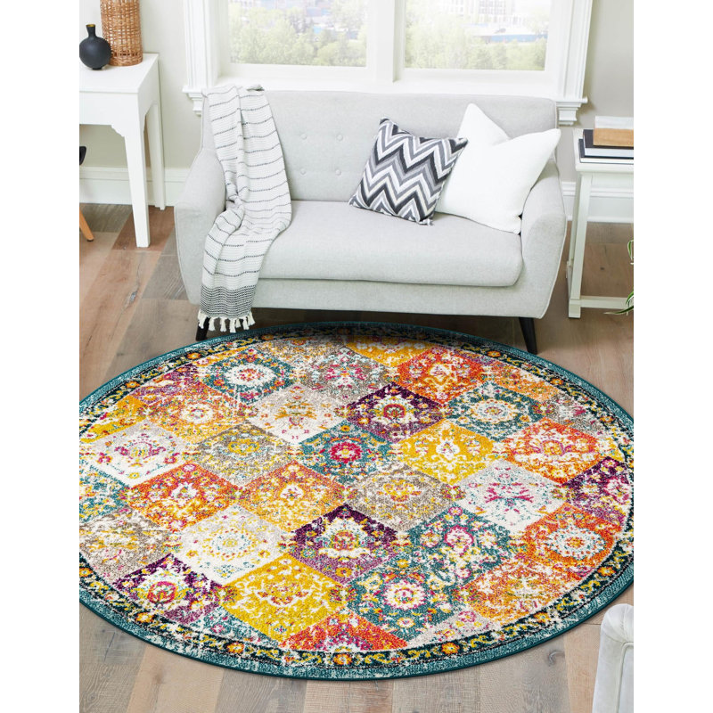 Galyean Abstract Multi Color Area Rug, Round 4'1"