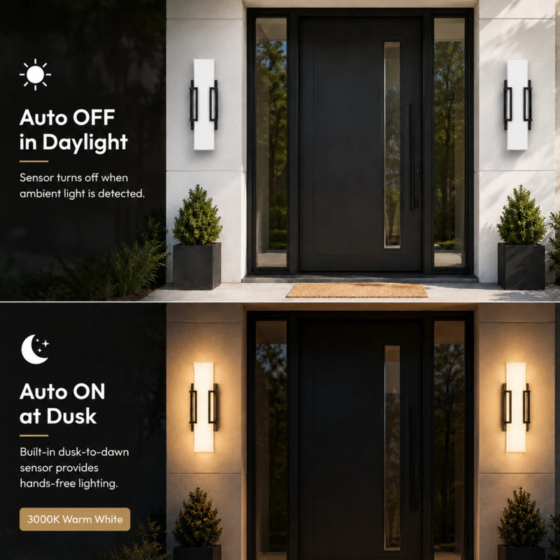 LED Outdoor Dimmable  Wall Sconce with Dusk-to-Dawn, Yes