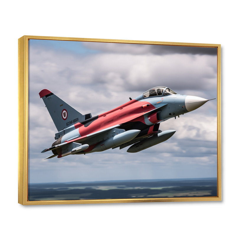Avion de chasse militaire I - reproduction sur toile, H 24 po x l 32 po x P 1 po, Cadre flottant doré