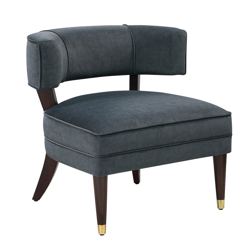 Élégant fauteuil d'appoint en velours gris foncé rembourré en tonneau de bois massif de luxe pour salon 1 pièce