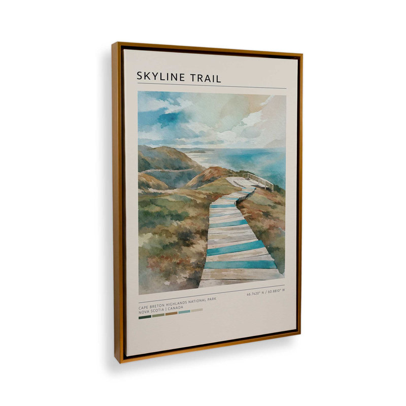 Impression sur toile, "Skyline Trail", Cadre flottant doré poli, 12 po x 18 po