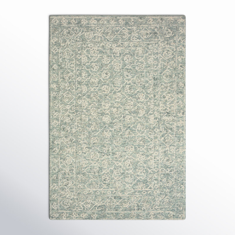 Millcreek Oriental Handmade Tufted Wool Area Rug in Ocean/Ivory, Rectangle 5' x 7'6"