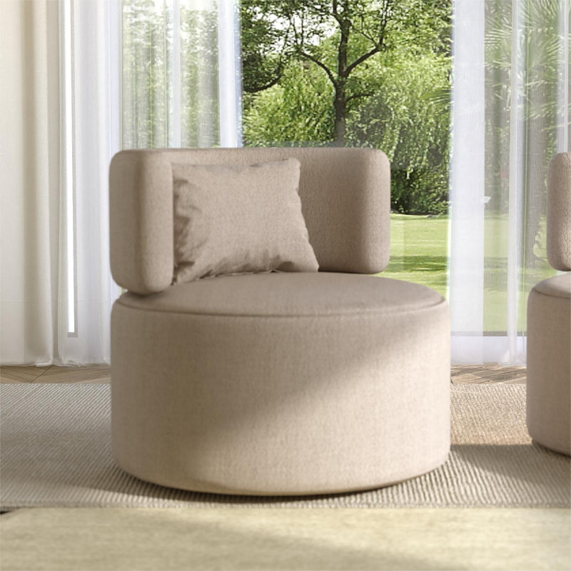 Swivel Accent Chair with Throw Pillow, Pebble Boucle
