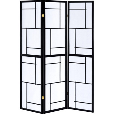 3 paravents de paravent noirs, finition épurée, panneaux de papier blanc pour l'intimité et la diffusion, décor en bois d'hévéa robuste - conception adaptable, pliage noir, éclairage doux, structure
