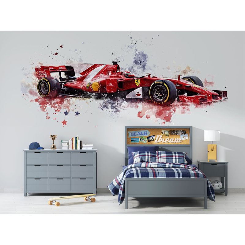 Adhésif mural de voiture de course, autocollant mural de Formule 1, art mural de chambre, décor de course pour enfants, murale de chambre de bébé voiture, 515Mv