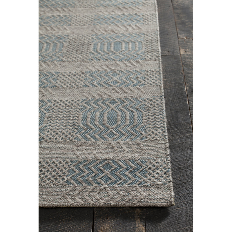 Tapis bleu / naturel tissé à plat à la main Salona, Rectangle 5 pi x 7 pi 6 po