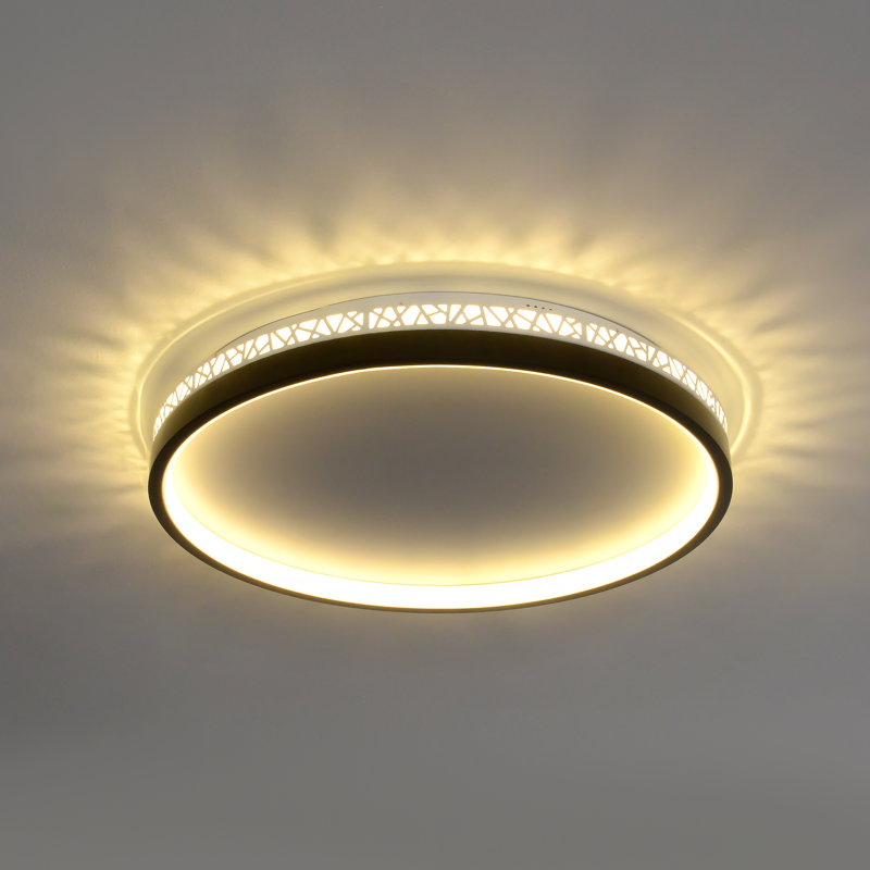 Deontee Modern Dimmable LED Flush Mount Ceiling Light with Remote Control, Matte Black, 2.22" H x 15.7" W x 15.7" D