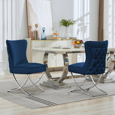 Chaise parsons rembourrée en velours capitonné Chary