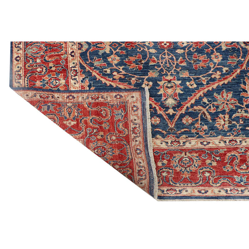 Tapis bleu / rouge / beige en laine tissé à la main Aryana