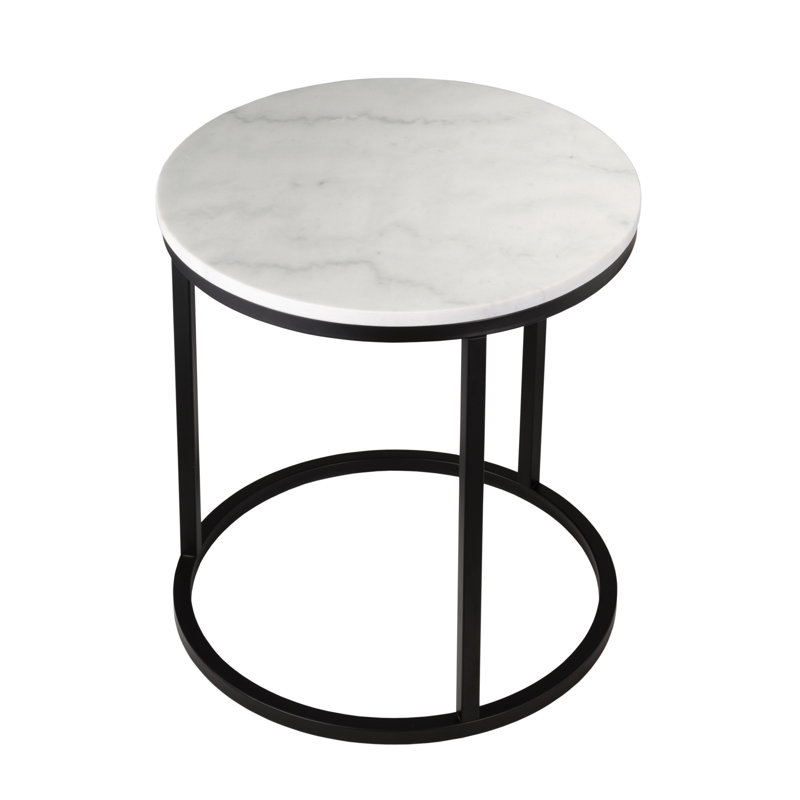 Marble Frame End Table, White/Black