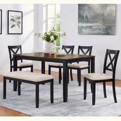 Ensemble de table de salle à manger 6 pièces avec banc, ensemble de table à manger en bois classique pour 6 personnes, ensemble de table de salle à manger 6 personnes Timeless Farmhouse