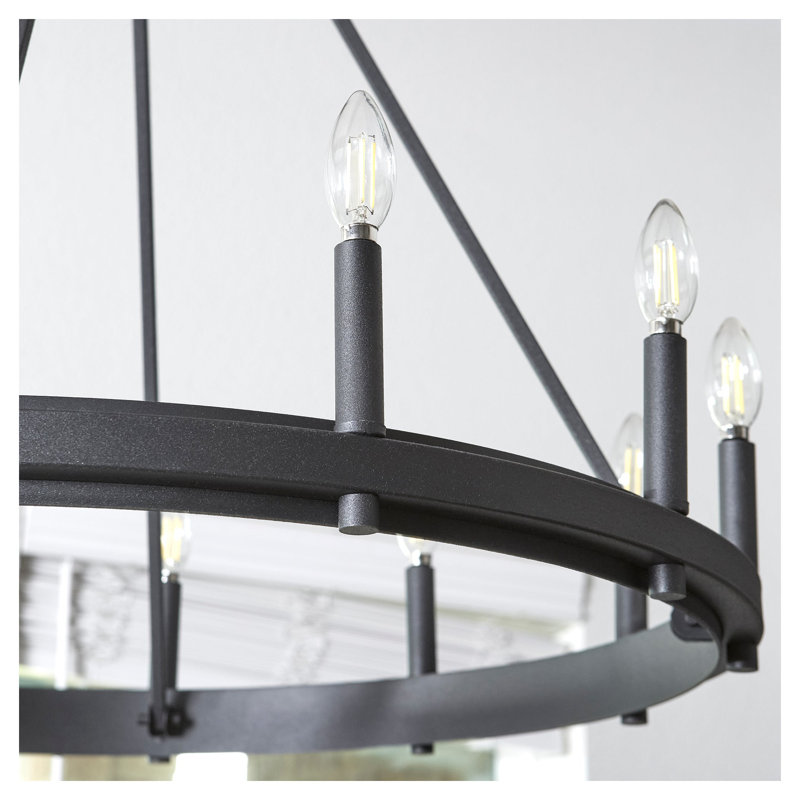 Lustre en roue de chariot à 12 lumières de style bougie Maddie-Leigh
