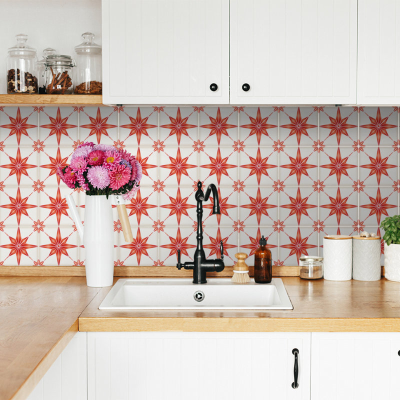 6'' W x 6'' L Vinyl Peel and Stick Mosaic Tile, Red