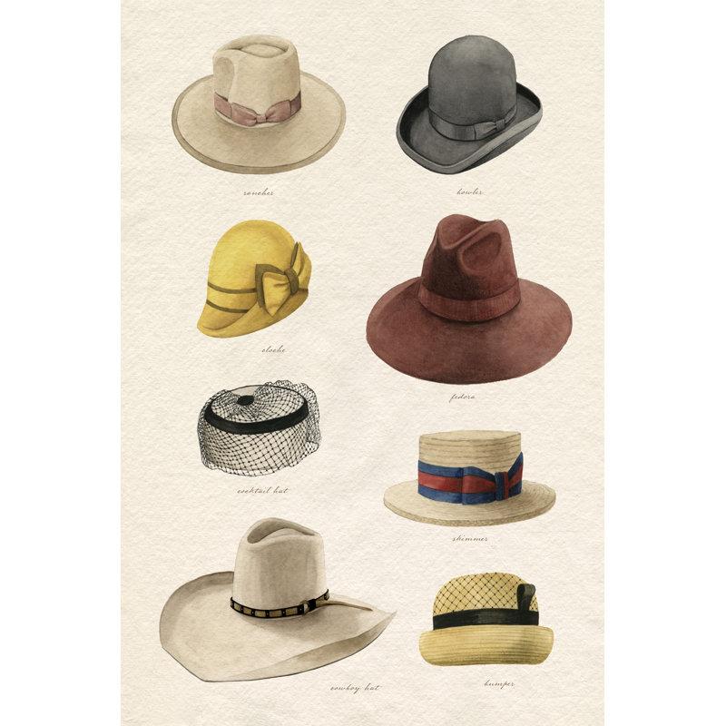 «Vintage Hats II» par Grace Popp - peinture sur toile tendue, H 30 po x l 20 po