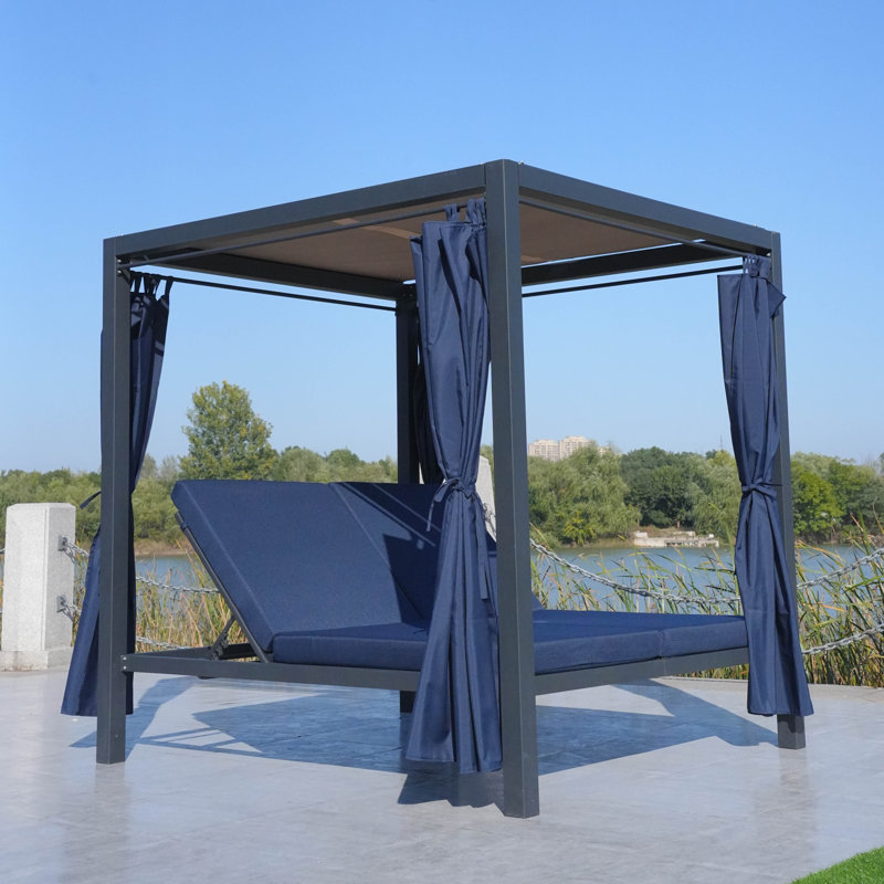 Kanari Outdoor Metal Chaise Lounge , Cushion Included, Blue