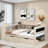 Modern Daybed With Storage Shelves, 2 Drawers, Charging Station, Study Desk And Upholstered Headboard-1119537314-1119537315