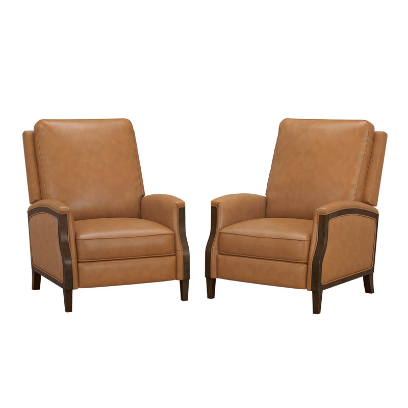 Fauteuil inclinable manuel en cuir véritable Liauro de 32,3 po de largeur avec cadre en bois massif (ensemble de 2)