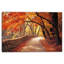 "Autumn Forest Path" avec mur de pierre et feuilles d'automne colorées, art mural sur toile-1009542804