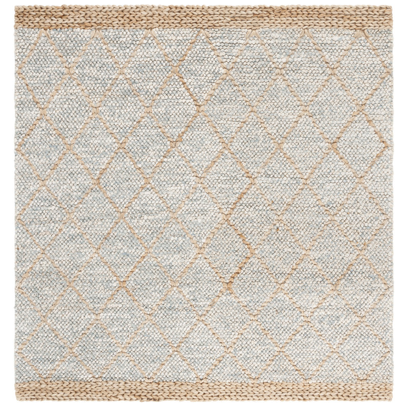 Khugan Natural Fiber Flat Weave Jute/Cotton/Wool Geometric Rug in Gray/Beige, Square 6'
