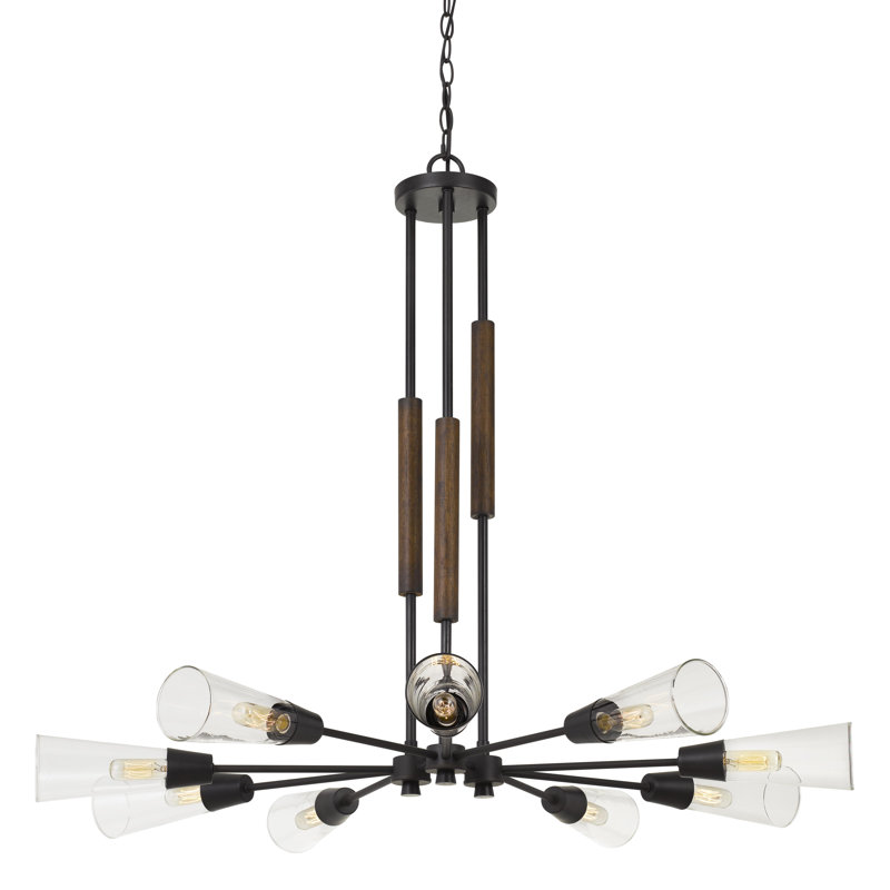 Lustre sphère spoutnik 9 lumières avec accents de bois Chinn