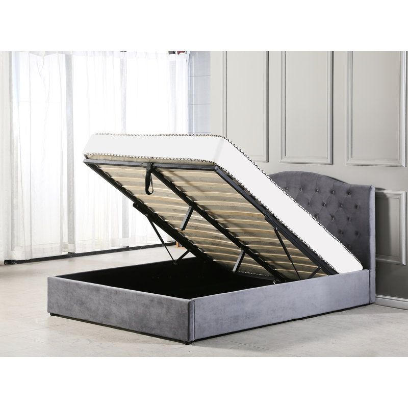 Ladd Upholstered Velvet Lift Up Storage Bed, Double (4'6)
