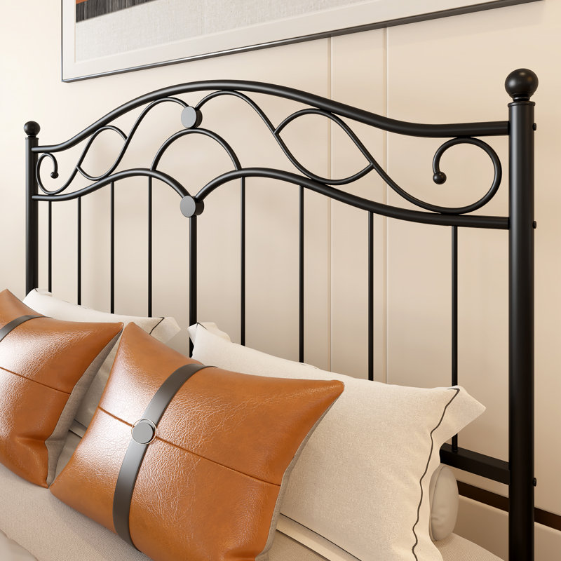 Arched Design Metal Headboard with Adjustable Height Metal Pads & Unique Ball-Adorned Slats