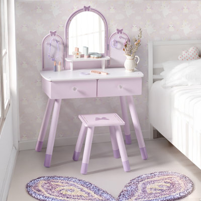 Kids Butterfly 2-pc Makeup Vanity Table & Stool by House of Hampton