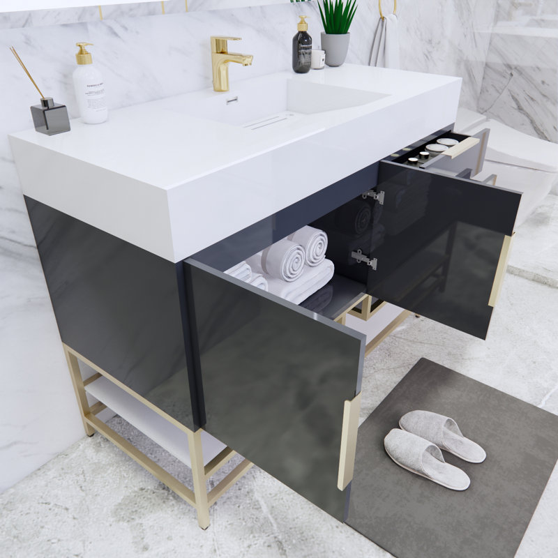 Glasgow 47'' Single Bathroom Vanity with Acrylic Top, High Gloss Dark Gray