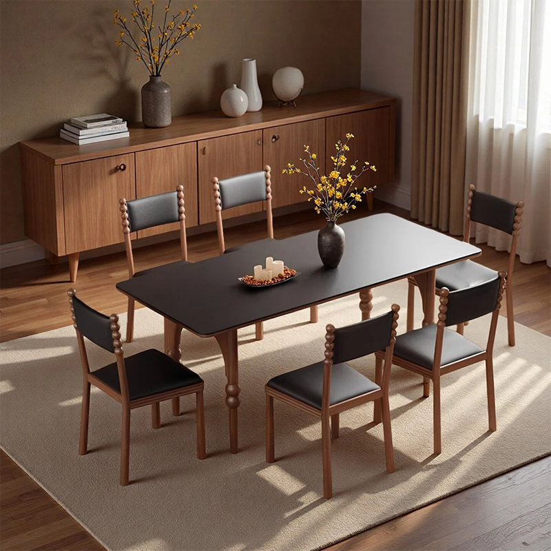 Retro High-End Dining Table Sets, 7 Pieces: Table, 6 Chairs, 29.52"H x 70.86"L x 31.49"W